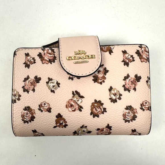 Coach Medium Corner Zip Wallet Canvas Rosette Print Gold/Blush Multi CZ343 NMT - Picture 2 of 9